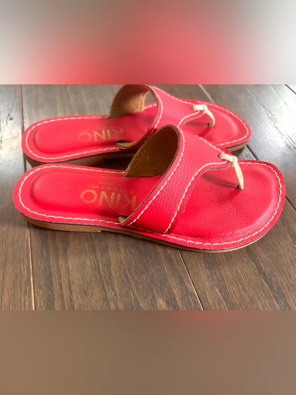 Kino Red Leather Thong Flip Flop Sandals- Made in Key West USA- Size 8